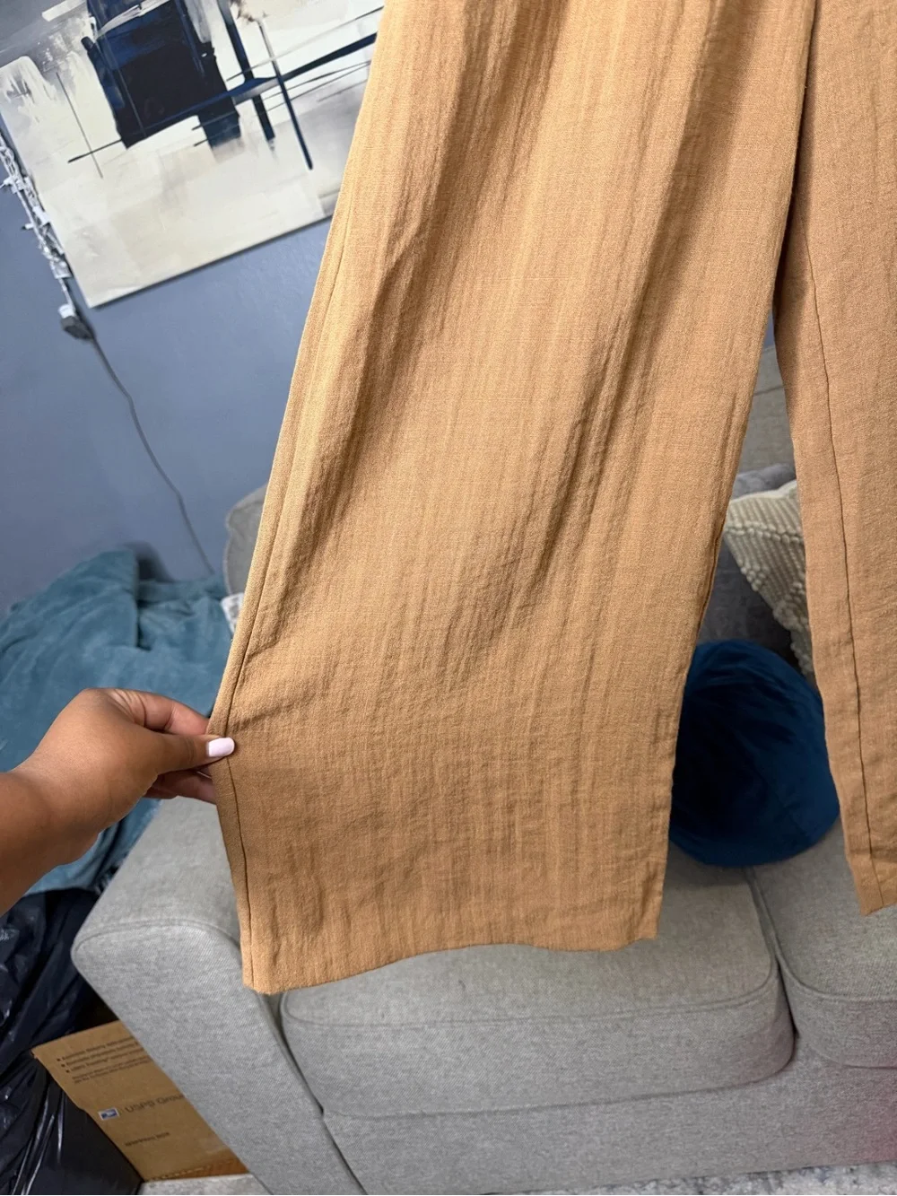 H&M Camel Brown Wide Leg Cropped Pull-On Pants XS | Elastic Waist
